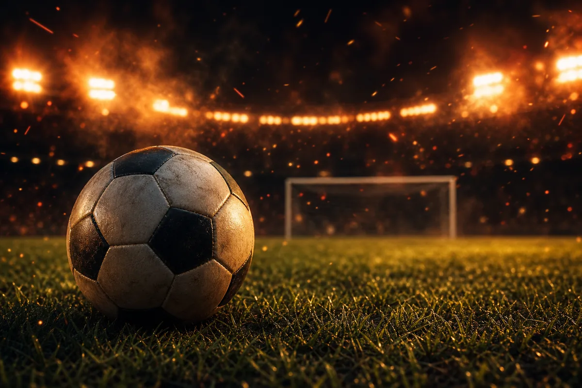 Bola sepak di stadion malam hari untuk prediksi pertandingan