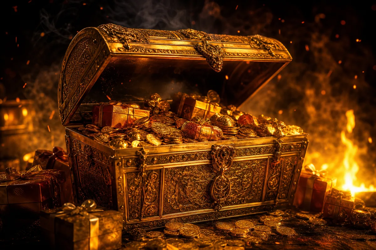 Peti harta emas berisi koin dan hadiah promosi QQSTAR